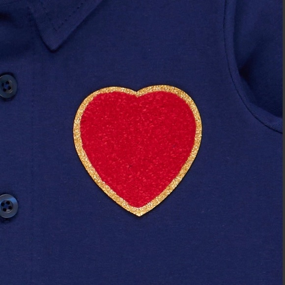 ❤️❤️Navy Blue Little Boys Shirt with Heart Patch- New- Boutique - Picture 2 of 2